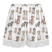Load image into Gallery viewer, Dachshund Shorts for Women - Lace Trim Design - Watercolor Symphony Smooth Coat Dachshunds-Women's Pajamas-21
