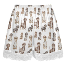 Load image into Gallery viewer, Dachshund Shorts for Women - Lace Trim Design - Watercolor Symphony Smooth Coat Dachshunds-Women's Pajamas-22