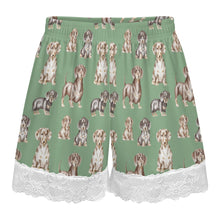 Load image into Gallery viewer, Dachshund Shorts for Women - Lace Trim Design - Watercolor Symphony Smooth Coat Dachshunds-Women's Pajamas-5