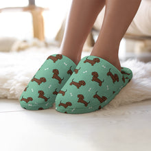Load image into Gallery viewer, Dachshund Slippers for Women - Cutest Chocolate Dachshund - Flannel-17
