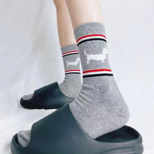 Load image into Gallery viewer, Dachshund Socks - 3 Colors - Retro Striped Dachshund Crew Socks-2