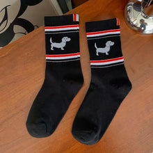 Load image into Gallery viewer, Dachshund Socks - 3 Colors - Retro Striped Dachshund Crew Socks-black-EU 36-43-6