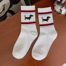 Load image into Gallery viewer, Dachshund Socks - 3 Colors - Retro Striped Dachshund Crew Socks-white-EU 36-43-5