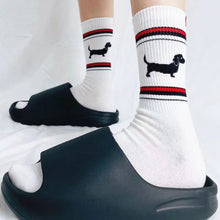 Load image into Gallery viewer, Dachshund Socks - 3 Colors - Retro Striped Dachshund Crew Socks-1