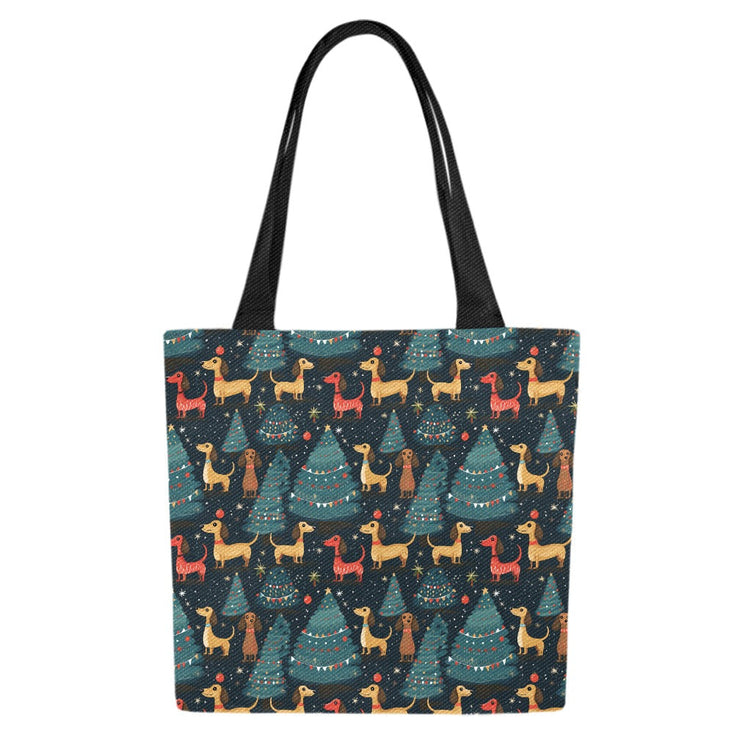 Dachshund Starry Night Christmas Large Canvas Tote Bags - Set of 2-Accessories-Accessories, Bags, Dachshund-Set of 2-2