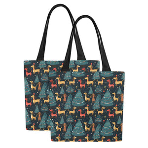Dachshund Starry Night Christmas Large Canvas Tote Bags - Set of 2-Accessories-Accessories, Bags, Dachshund-Set of 2-5