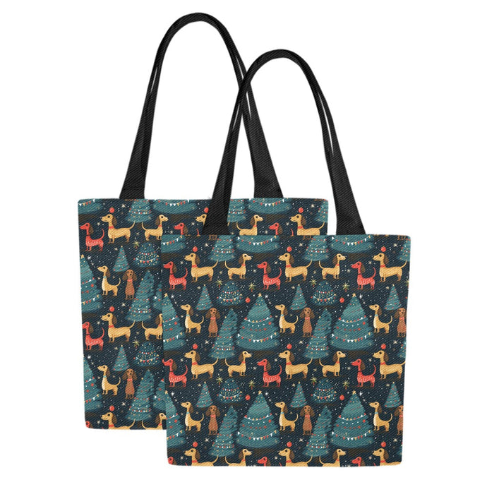 Dachshund Starry Night Christmas Large Canvas Tote Bags - Set of 2-Accessories-Accessories, Bags, Dachshund-Set of 2-1