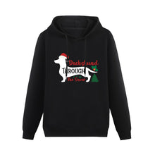 Load image into Gallery viewer, Dachshund Through The Snow Women&#39;s Cotton Fleece Hoodie Sweatshirt-Apparel-Apparel, Christmas, Dachshund, Hoodie, Sweatshirt-Black-XS-3