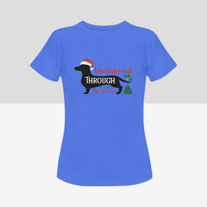 Dachshund Through The Snow Women's Cotton T-Shirts - 3 Colors-Apparel-Apparel, Dachshund, Shirt, T Shirt-Blue-Small-6