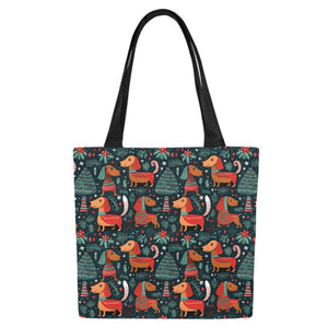 Dachshund Winter Holiday Parade Canvas Tote Bags - Set of 2-Accessories-Accessories, Bags, Dachshund-Set of 2-3