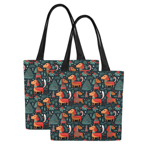 Dachshund Winter Holiday Parade Canvas Tote Bags - Set of 2-Accessories-Accessories, Bags, Dachshund-Set of 2-5