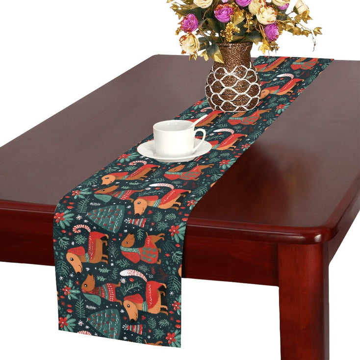 Dachshund Winter Holiday Parade Christmas Decoration Table Runner-Home Decor-Christmas, Dachshund, Home Decor-White-ONE SIZE-2