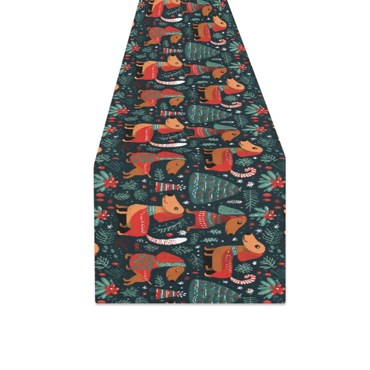Dachshund Winter Holiday Parade Christmas Decoration Table Runner-Home Decor-Christmas, Dachshund, Home Decor-White-ONE SIZE-3