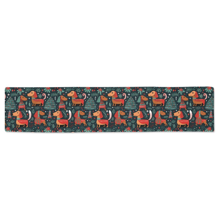 Dachshund Winter Holiday Parade Christmas Decoration Table Runner-Home Decor-Christmas, Dachshund, Home Decor-White-ONE SIZE-1