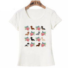 Load image into Gallery viewer, Image of a Dachshund t-shirt featuring a super-cute Dachshunds in bloom design
