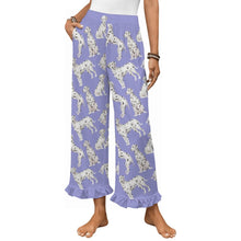 Load image into Gallery viewer, Dalmatian Pajama Pants for Women - Ruffle Hem Design - Watercolor Celebration Dalmatians-Pajamas-Apparel,Dalmatian,Dog Mom Gifts,Pajamas-Lavender-S-9
