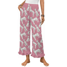 Load image into Gallery viewer, Dalmatian Pajama Pants for Women - Ruffle Hem Design - Watercolor Celebration Dalmatians-Pajamas-Apparel,Dalmatian,Dog Mom Gifts,Pajamas-Pink-S-1