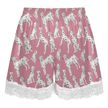 Load image into Gallery viewer, Dalmatian Shorts for Women - Lace Trim Design - Watercolor Celebration Dalmatians-Pajamas-Apparel,Dalmatian,Dog Mom Gifts,Pajamas-12