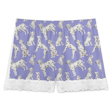 Load image into Gallery viewer, Dalmatian Shorts for Women - Lace Trim Design - Watercolor Celebration Dalmatians-Pajamas-Apparel,Dalmatian,Dog Mom Gifts,Pajamas-20