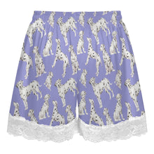 Load image into Gallery viewer, Dalmatian Shorts for Women - Lace Trim Design - Watercolor Celebration Dalmatians-Pajamas-Apparel,Dalmatian,Dog Mom Gifts,Pajamas-22
