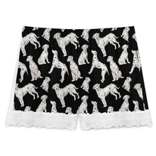 Load image into Gallery viewer, Dalmatian Shorts for Women - Lace Trim Design - Watercolor Celebration Dalmatians-Pajamas-Apparel,Dalmatian,Dog Mom Gifts,Pajamas-3