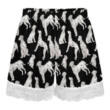 Load image into Gallery viewer, Dalmatian Shorts for Women - Lace Trim Design - Watercolor Celebration Dalmatians-Pajamas-Apparel,Dalmatian,Dog Mom Gifts,Pajamas-4