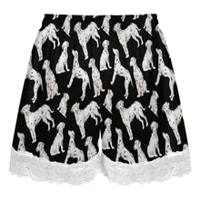 Load image into Gallery viewer, Dalmatian Shorts for Women - Lace Trim Design - Watercolor Celebration Dalmatians-Pajamas-Apparel,Dalmatian,Dog Mom Gifts,Pajamas-5
