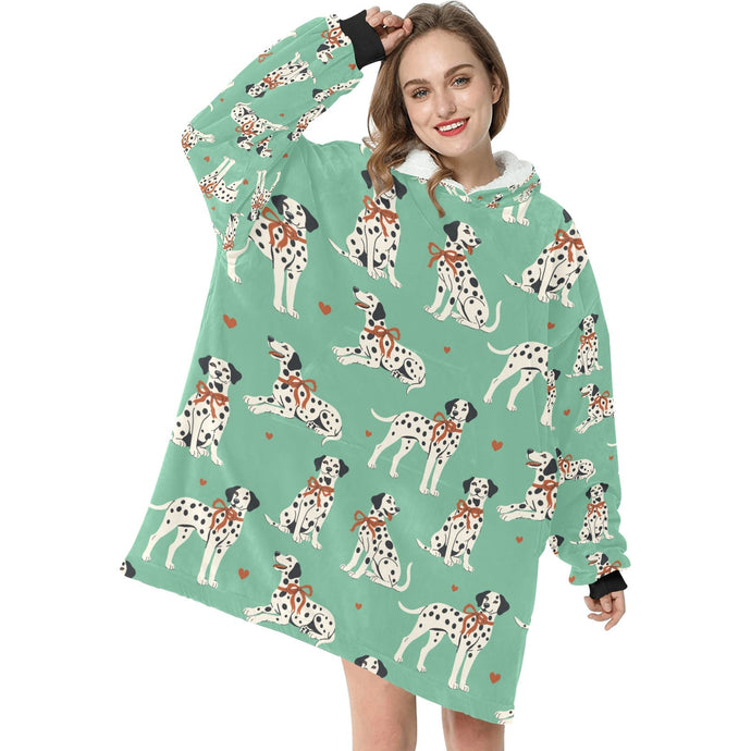 Dalmatians in Holiday Ribbons Blanket Hoodie-Blanket-Apparel, Blanket Hoodie, Blankets, Dalmatian, Dog Mom Gifts-1