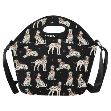 Dalmatians in Holiday Ribbons Neoprene Lunch Bag-Black-ONESIZE-41