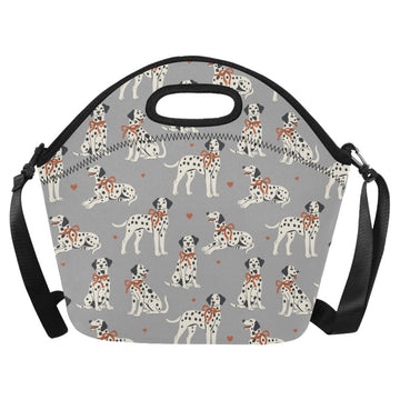 Dalmatians in Holiday Ribbons Neoprene Lunch Bag-DarkGray-ONESIZE-36