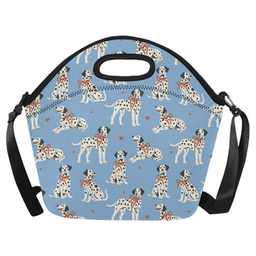 Dalmatians in Holiday Ribbons Neoprene Lunch Bag-LightSkyBlue-ONESIZE-16