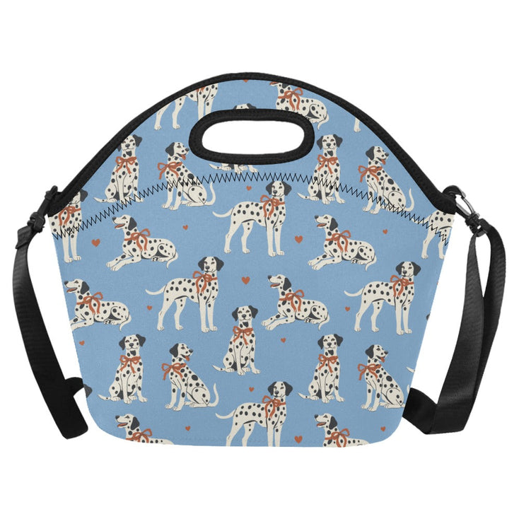 Dalmatians in Holiday Ribbons Neoprene Lunch Bag-LightSkyBlue-ONESIZE-16