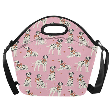 Dalmatians in Holiday Ribbons Neoprene Lunch Bag-Pink-ONESIZE-6