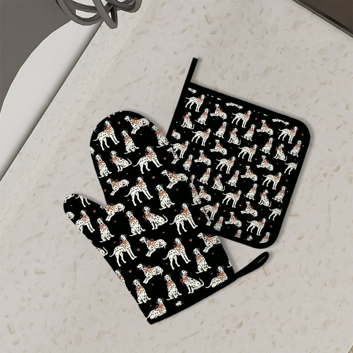 Dalmatians in Holiday Ribbons Oven Mitts and Pot Holder Set-Kitchen Decor-Accessories,Dalmatian,Dog Mom Gifts-3