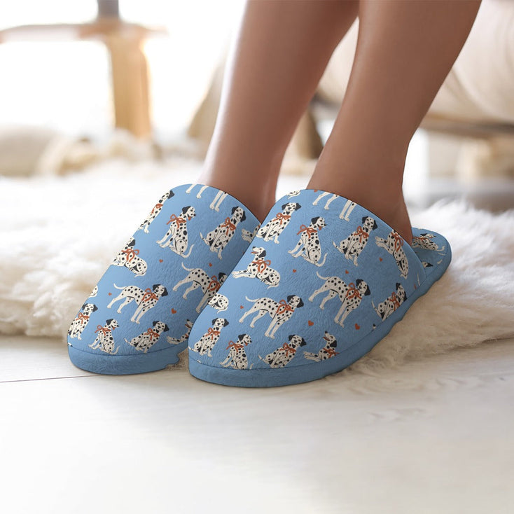 Dalmatians in Holiday Ribbons Women's Cotton Mop Slippers-Footwear-Accessories, Dalmatian, Dog Mom Gifts, Slippers-1