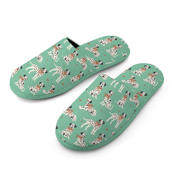 Dalmatians in Holiday Ribbons Women's Cotton Mop Slippers-Footwear-Accessories, Dalmatian, Dog Mom Gifts, Slippers-24