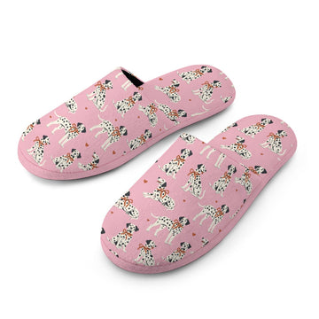 Dalmatians in Holiday Ribbons Women's Cotton Mop Slippers-Footwear-Accessories, Dalmatian, Dog Mom Gifts, Slippers-12