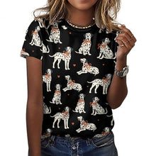 Load image into Gallery viewer, Dalmatians in Holiday Ribbons Women's Cotton T-Shirt-Apparel-Midnight Black-2XS-38