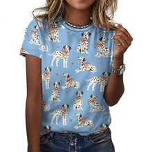 Load image into Gallery viewer, Dalmatians in Holiday Ribbons Women's Cotton T-Shirt-Apparel-Sky Blue-2XS-16