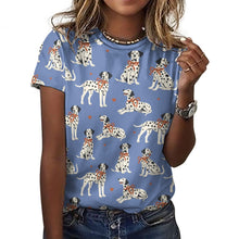 Load image into Gallery viewer, Dalmatians in Holiday Ribbons Women's Cotton T-Shirt-Apparel-Slate Blue-2XS-19