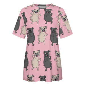 Dancing Pugs Love All Over Print Women's Cotton T-Shirt - 4 Colors-Apparel-Apparel, Pug, Shirt, T Shirt-10