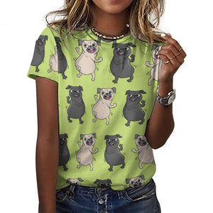 Dancing Pugs Love All Over Print Women's Cotton T-Shirt - 4 Colors-Apparel-Apparel, Pug, Shirt, T Shirt-13