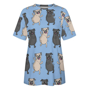 Dancing Pugs Love All Over Print Women's Cotton T-Shirt - 4 Colors-Apparel-Apparel, Pug, Shirt, T Shirt-2