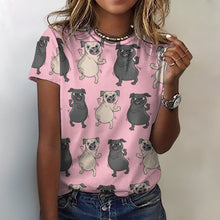 Load image into Gallery viewer, Dancing Pugs Love All Over Print Women&#39;s Cotton T-Shirt - 4 Colors-Apparel-Apparel, Pug, Shirt, T Shirt-2XS-Pink-8