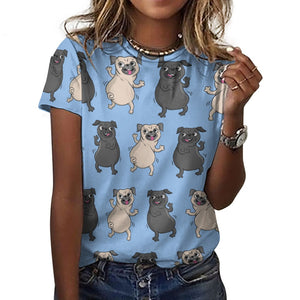 Dancing Pugs Love All Over Print Women's Cotton T-Shirt - 4 Colors-Apparel-Apparel, Pug, Shirt, T Shirt-4