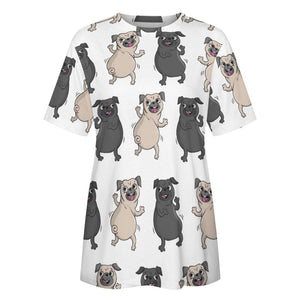 Dancing Pugs Love All Over Print Women's Cotton T-Shirt - 4 Colors-Apparel-Apparel, Pug, Shirt, T Shirt-5