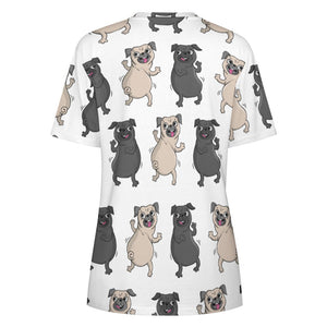 Dancing Pugs Love All Over Print Women's Cotton T-Shirt - 4 Colors-Apparel-Apparel, Pug, Shirt, T Shirt-6