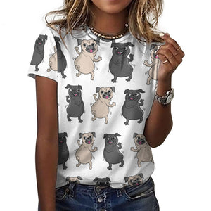 Dancing Pugs Love All Over Print Women's Cotton T-Shirt - 4 Colors-Apparel-Apparel, Pug, Shirt, T Shirt-7