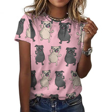 Load image into Gallery viewer, Dancing Pugs Love All Over Print Women&#39;s Cotton T-Shirt - 4 Colors-Apparel-Apparel, Pug, Shirt, T Shirt-9