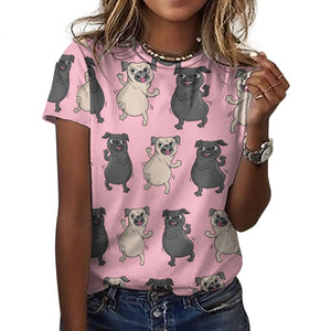 Dancing Pugs Love All Over Print Women's Cotton T-Shirt - 4 Colors-Apparel-Apparel, Pug, Shirt, T Shirt-9
